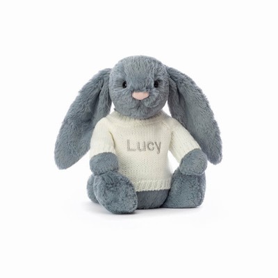 Jellycat Bashful Dusky Blue Bunny with Cream Jumper New Zealand | HTNRE2159